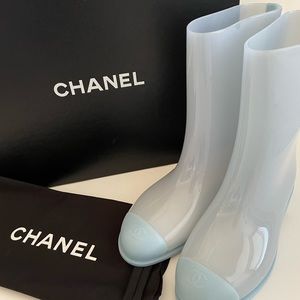 CHANEL Rain Boots Size 39 Light Blue